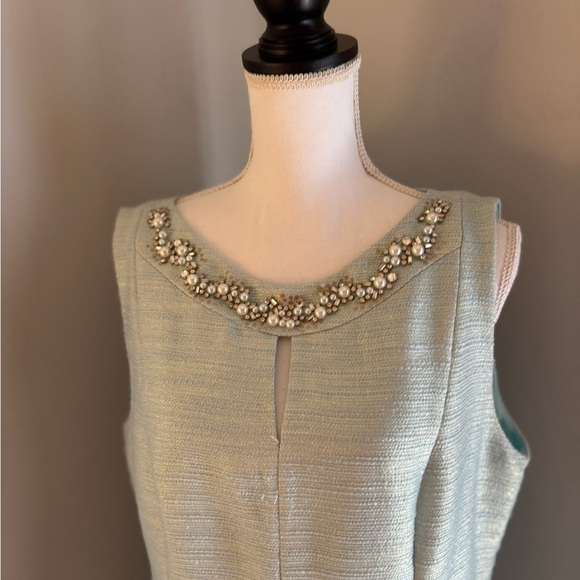 Tahari Arthur S Levine Mint Green Woven Cocktail Sheath Style Dress Size 16 - Picture 3 of 14